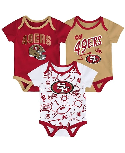 Outerstuff Baby Boys and Girls 3-Pack San Francisco 49ers All Day Play Bodysuit Set
