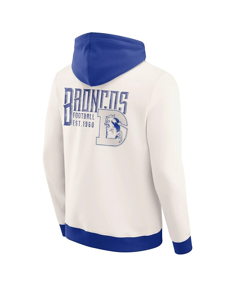 Darius Rucker Collection by Fanatics Men's Cream Denver Broncos Distressed Graphics Full-Zip Hoodie