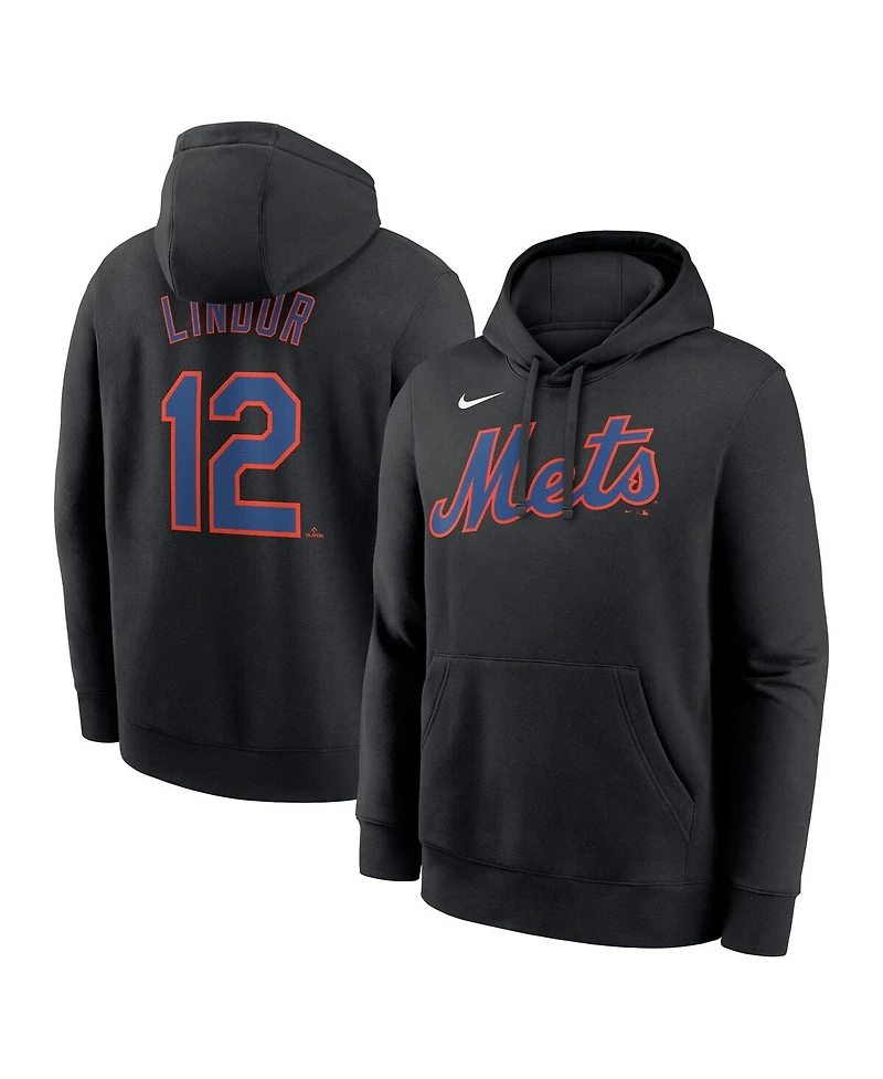 Nike Men's Francisco Lindor Black New York Mets Player Name Number Club Pullover Hoodie