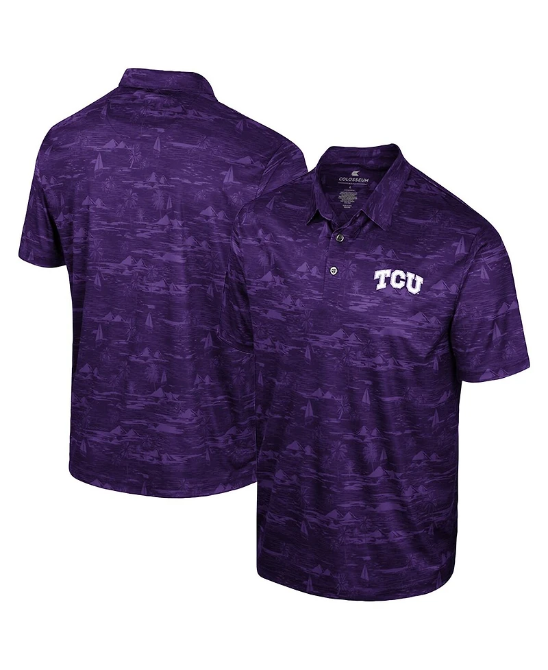 Colosseum Men's Purple Tcu Horned Frogs Daly Print Polo Shirt