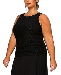 Coin 1804 Plus Cheetah Burnout Side Ruched Tank Top