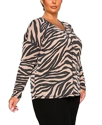 Coin 1804 Plus Size Textured Zebra V Neck Dolman Top
