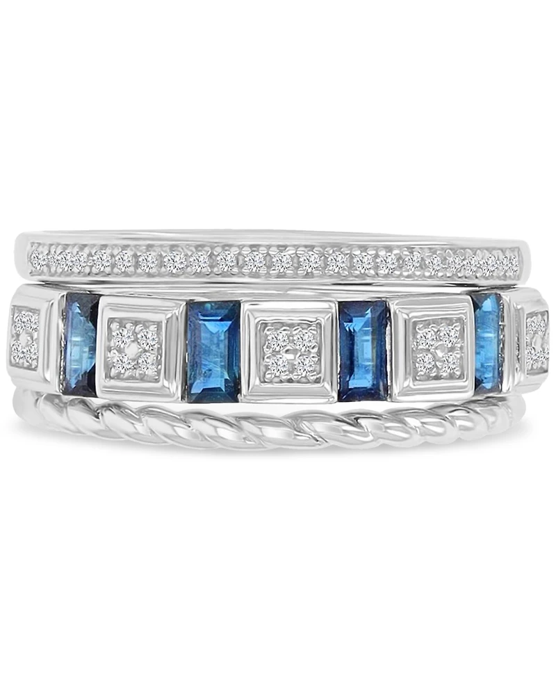 Macy's Diamond (0.129 ct. t.w.) and Blue Sapphire (0.592 Ring Sterling Silver