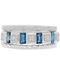 Macy's Diamond (0.129 ct. t.w.) and Blue Sapphire (0.592 Ring Sterling Silver
