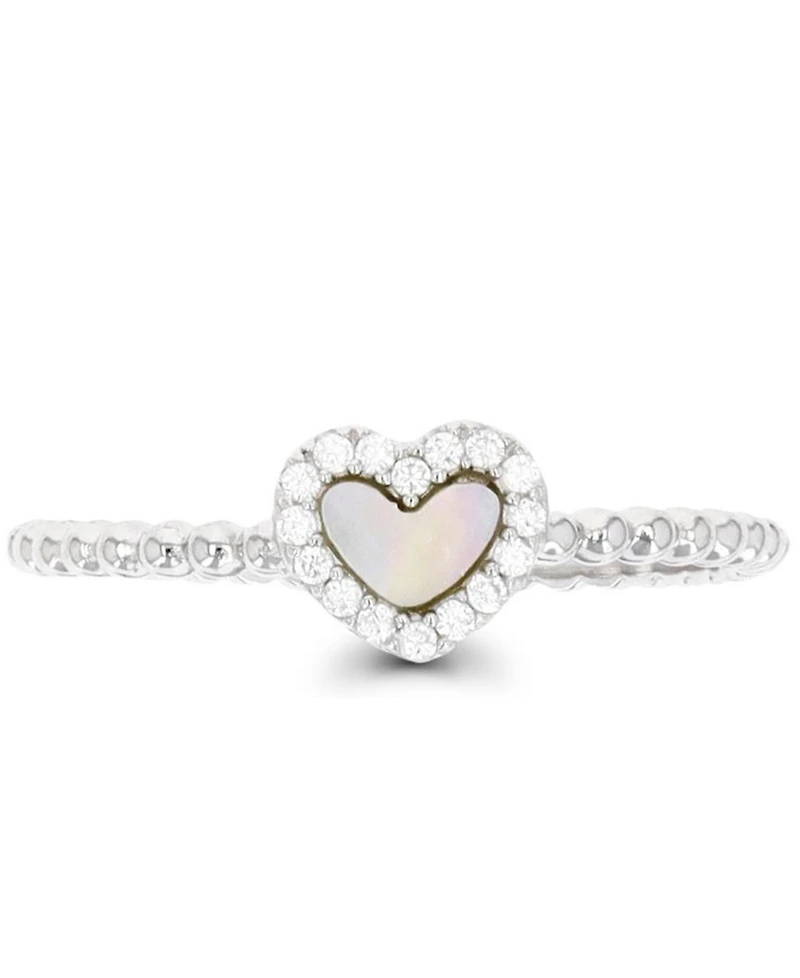 Macy's Mother of Pearl and Cubic Zirconia Beaded Heart Ring (0.144 ct. t.w.) Sterling Silver