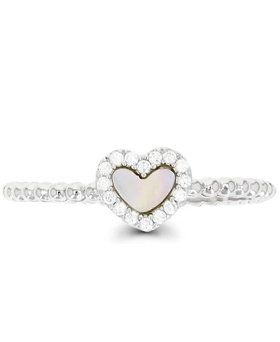 Macy's Mother of Pearl and Cubic Zirconia Beaded Heart Ring (0.144 ct. t.w.) Sterling Silver