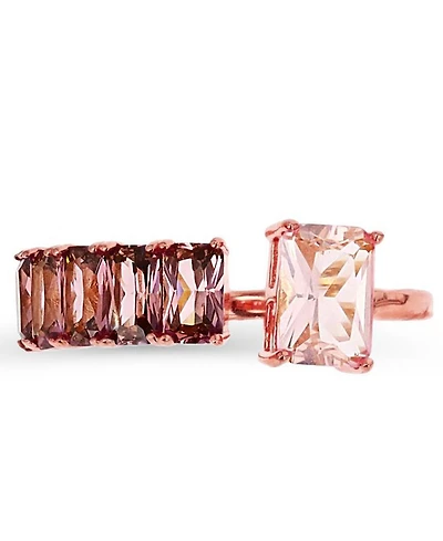 Macy's Morganite Nano (1.81 ct. t.w.) and Cubic Zirconia (0.50 Baguette Ring 14K Rose Gold Over Sterling Silver