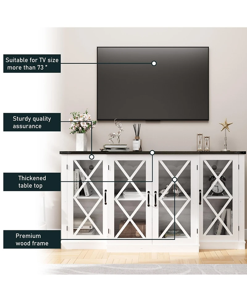 Farmhouse Tv Stand with Storage 63" Entertainment Center Wooden Media Tv Console with Height Adjustable Shelves for Living Room