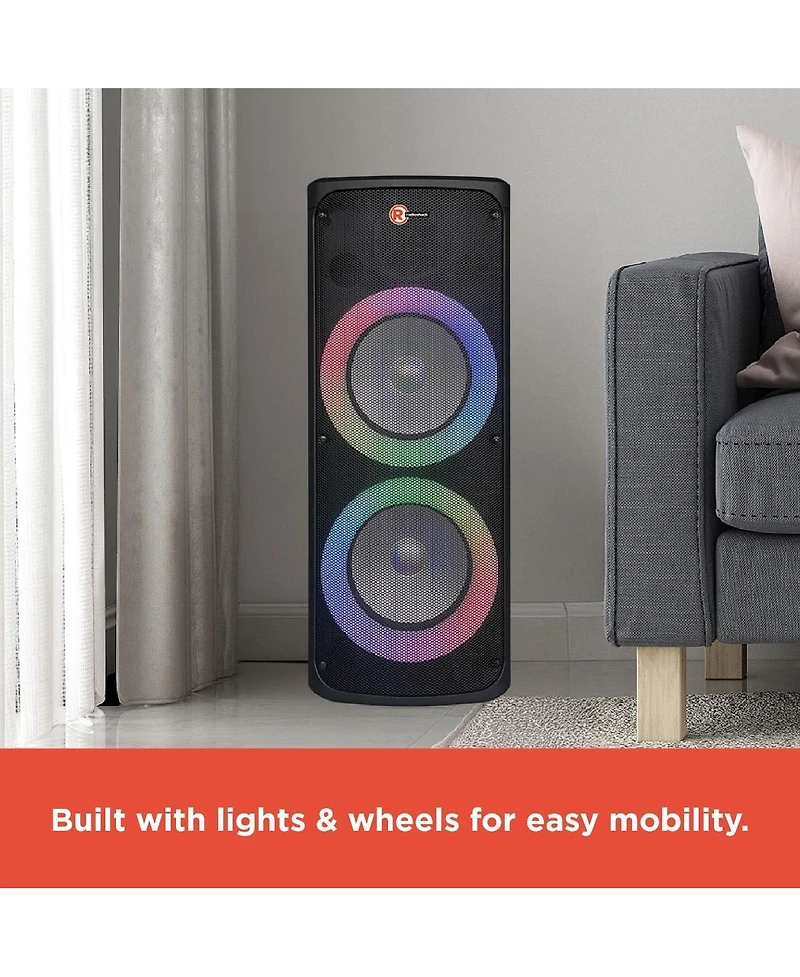 RadioShack 150W Party Tower Pa Speaker with Two 10 inch Woofers, Lights and Wheels For Easy Mobility 4001966