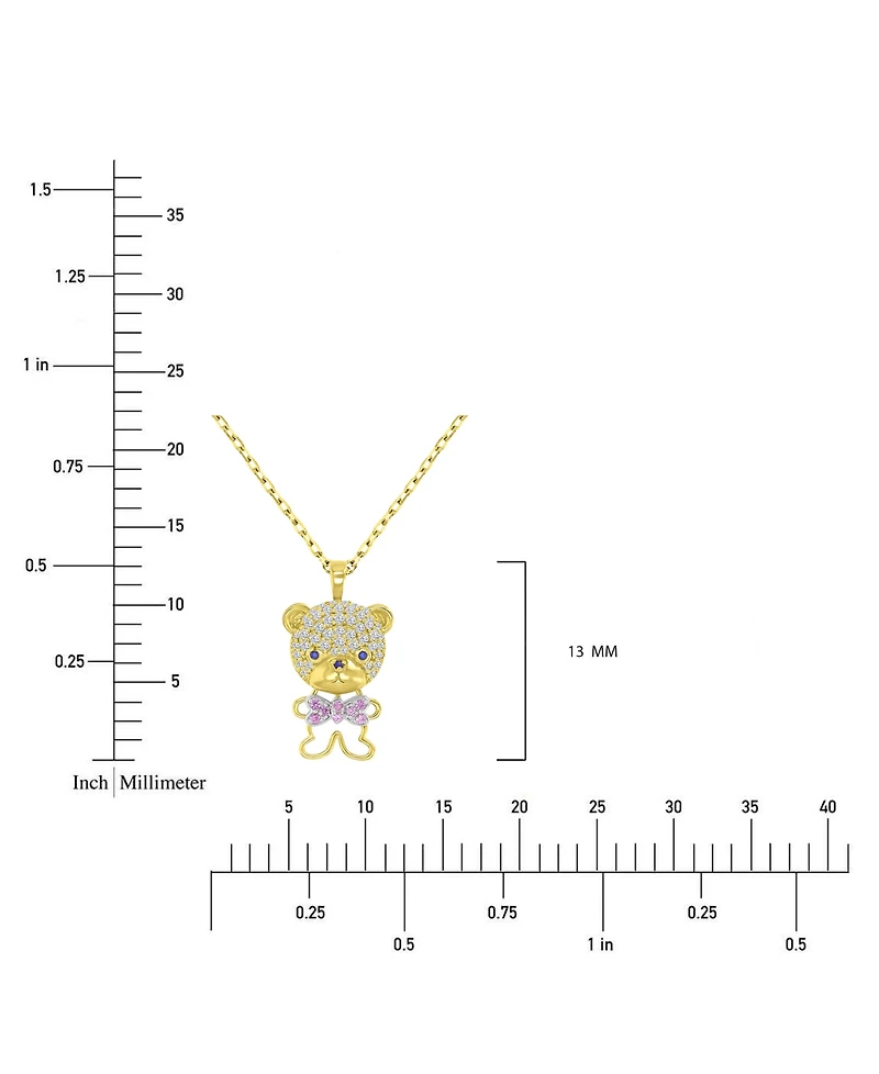 Macy's Diamond White Sapphire (0.38 ct. t.w.), Pink Sapphire (0.072 ct. t.w.), and Onyx (0.026 ct. t.w.) Necklace in 14k Yellow Gold Over Sterling Sil