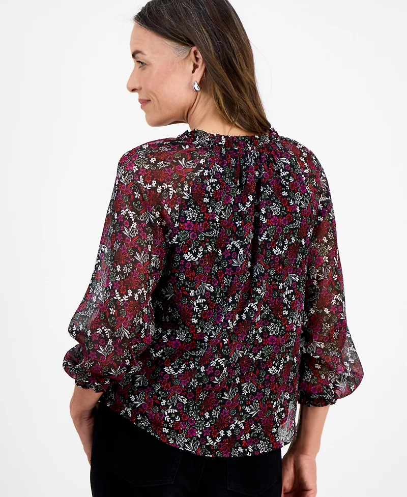Style & Co Petite Romance Ditsy Shine Top, Macy's Exclusive