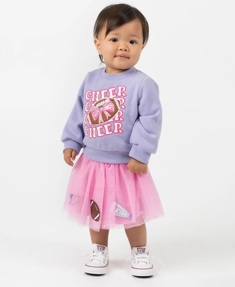 Rare Editions Baby Girls 2-Piece French Terry Cheer Sweatshirt and Tutu Skirt Set