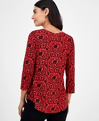 Jm Collection Petite Painted Foliage 3/4-Sleeve Top, Macy's Exclusive