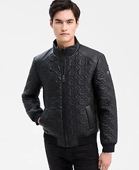 Guess Men's G Chain Quilted Faux Leather Jacket