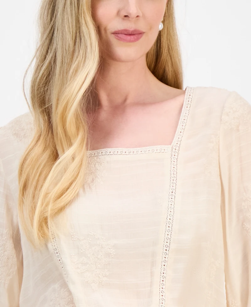 And Now This Petite Embroidered Lace-Trim Top, Macy's Exclusive
