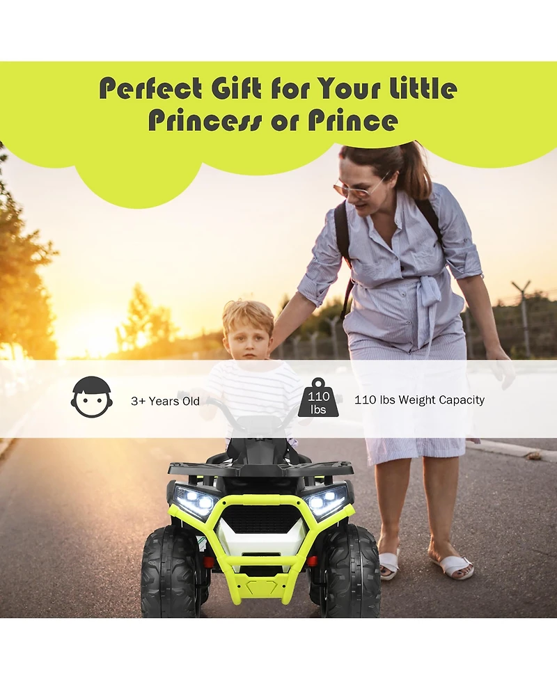 12V Kids Electric 4-Wheeler Atv Quad 2 Speeds Ride On Car w/MP3&Led Lights