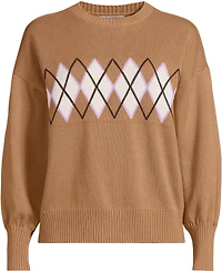 Lands' End Women's Plus Cotton Drifter Argyle Crew Neck Sweater