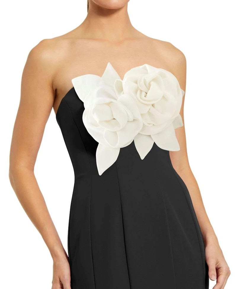 Women's Crepe Strapless Mermaid Gown With 3D Flowers