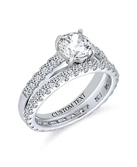 Bling Jewelry Classic Sterling Silver Princess Cut Cz Solitaire & Eternity Band Ring Set