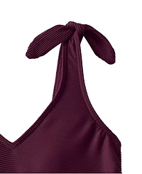 Lands' End Women's Tie Shoulder Ribbed Flutter Tankini Top