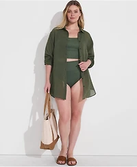 Lands' End Plus Rayon Rib Button Down Cover-Up