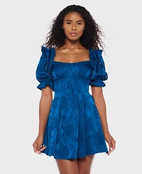 B Darlin Women's Puff Sleeve Pleated Short Dress