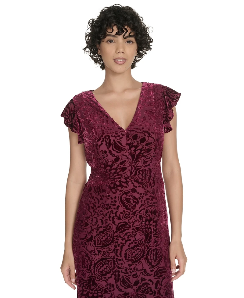 Tommy Hilfiger Women's Burnout Velvet Ruffled High-Low Dress