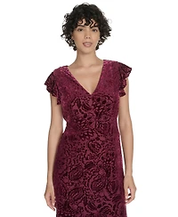 Tommy Hilfiger Women's Burnout Velvet Ruffled High-Low Dress