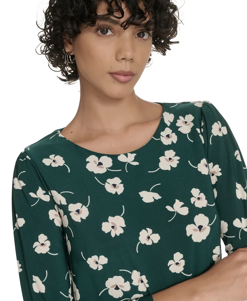 Tommy Hilfiger Women's Crewneck Printed Ruffled Hem Dress