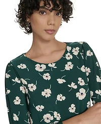 Tommy Hilfiger Women's Crewneck Printed Ruffled Hem Dress
