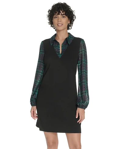 Tommy Hilfiger Women's Collared V-Neck Plaid Dress