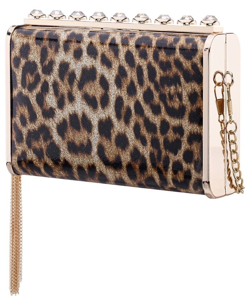 Nina Crystal Ornamented Minaudiere Tassel Lift Lock Clutch