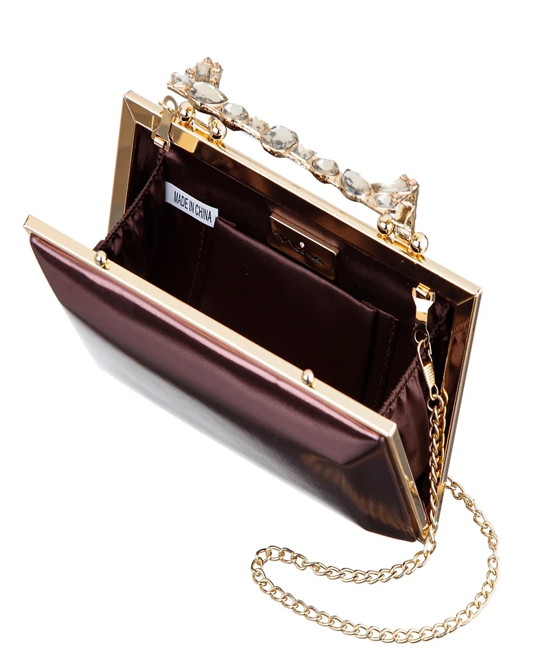 Nina Crystal Handle Lift Lock Clutch