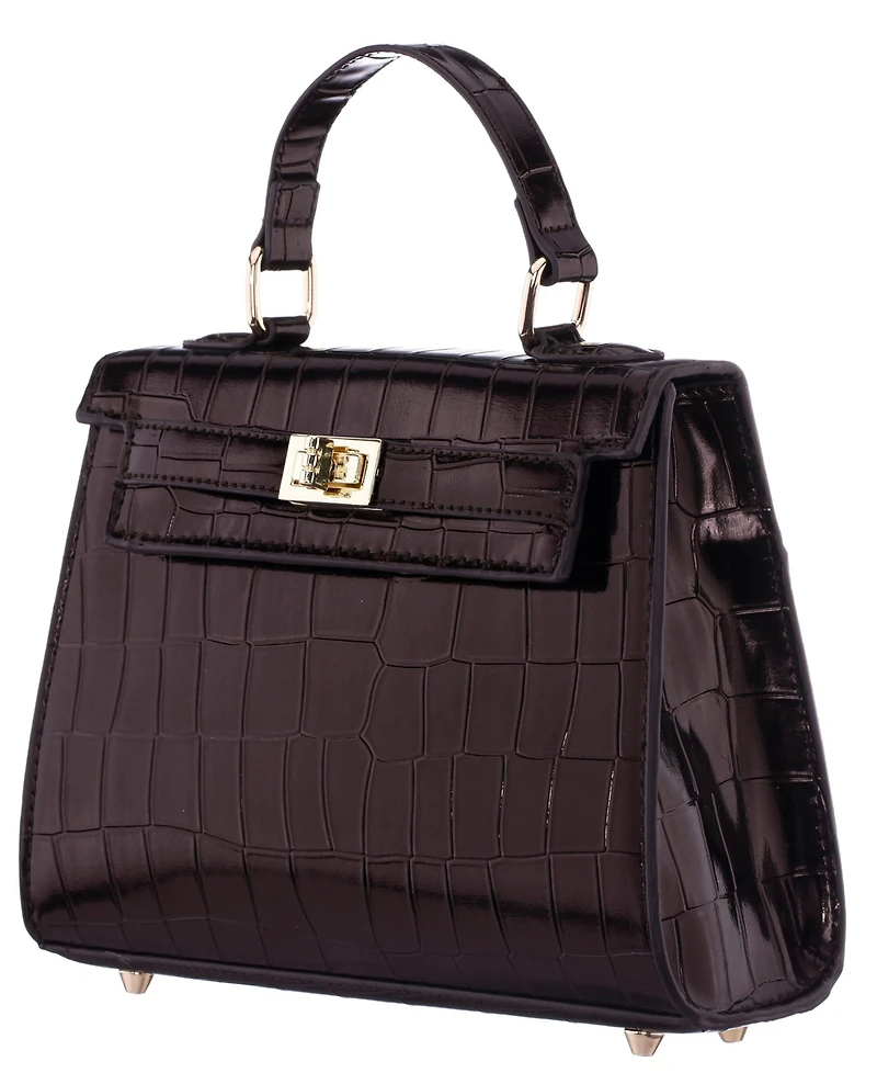 Nina Mini Croco Embossed Magnetic Snap Satchel Bag