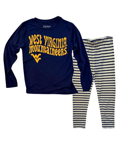 Wes & Willy Toddler 2-Piece West Virginia Mountaineers Long Sleeve Top and Striped Tri-Blend Leggings Set