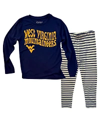Wes & Willy Toddler 2-Piece West Virginia Mountaineers Long Sleeve Top and Striped Tri-Blend Leggings Set
