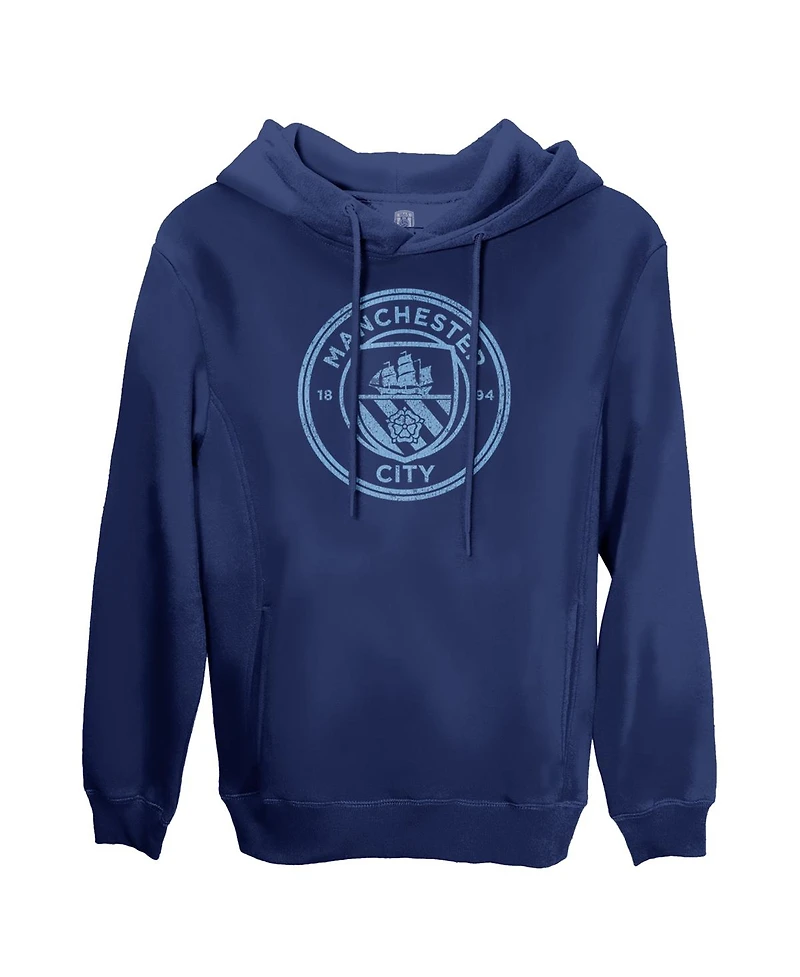 1863FC Men's Navy Manchester City Mono Badge Fleece Pullover Hoodie