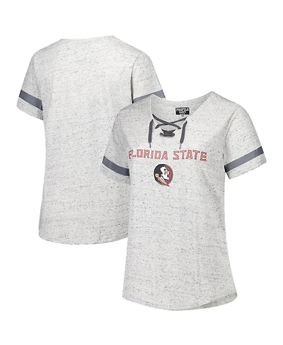Fanatics Women's Heather Gray Florida State Seminoles Plus Lace-Up V-Neck T-Shirt