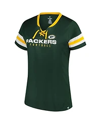 Fanatics Women's Green Bay Packers Plus Rhinestone Redzone Athena Lace-Up Notch Neck T-Shirt