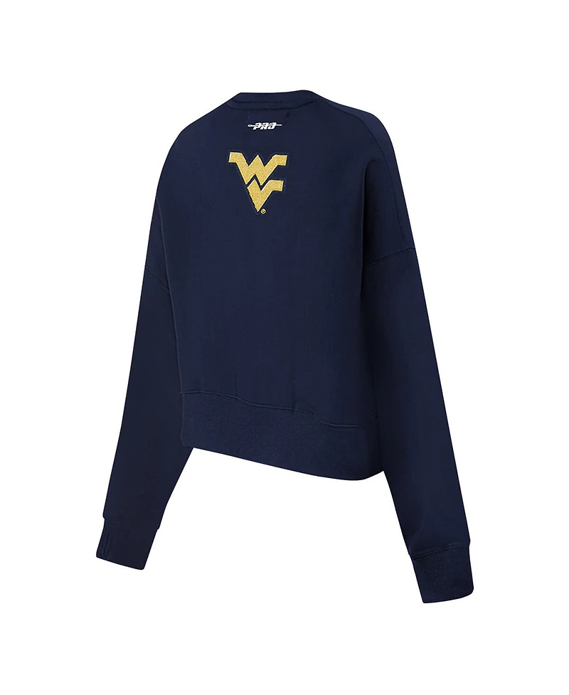 Pro Standard Women's Navy West Virginia Mountaineers Sequin Boxy Cropped Pullover Sweatshirt
