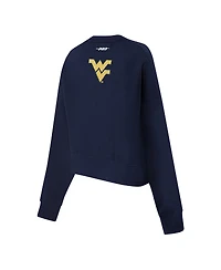 Pro Standard Women's Navy West Virginia Mountaineers Sequin Boxy Cropped Pullover Sweatshirt