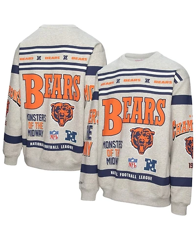 Mitchell & Ness Men's Heather Gray Chicago Bears All Over Print Fleece Crewneck Sweatshirt