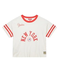 Mitchell & Ness Women's Cream New York Yankees Cooperstown Collection Cropped Yoke T-Shirt