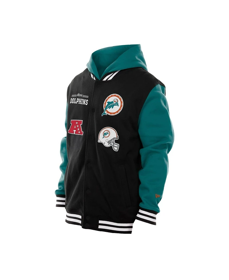 New Era Men's Black Miami Dolphins Full-Snap Fleece Hoodie Jacket