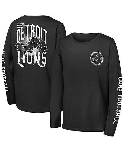 Outerstuff Big Boys and Girls Black Detroit Lions Rumble Long Sleeve T-Shirt