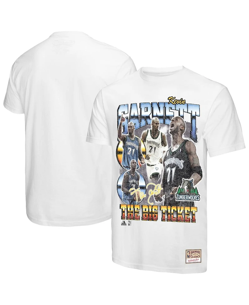 Mitchell & Ness Men's Kevin Garnett White Minnesota Timberwolves Hardwood Classics Commemorative Player Collage T-Shirt