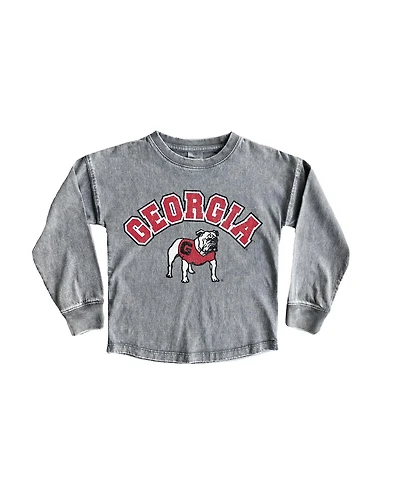 Gameday Couture Big Girls Gray Georgia Bulldogs Faded Wash Pullover Top