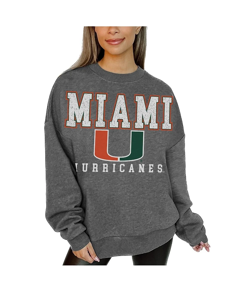Gameday Couture Women's Heather Charcoal Miami Hurricanes Oversized Distressed Fleece Pullover Sweatshirt