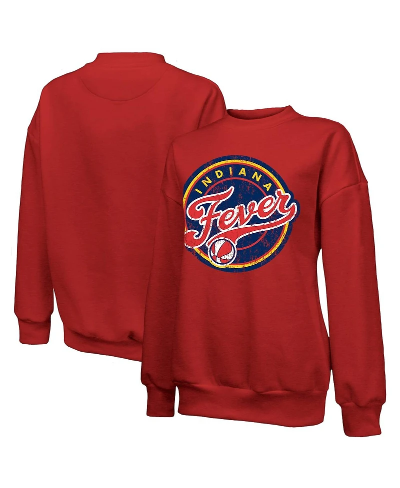 Majestic Women's Red Indiana Fever Primary Logo Drop Shoulder Tri-Blend Pullover Sweatshirt