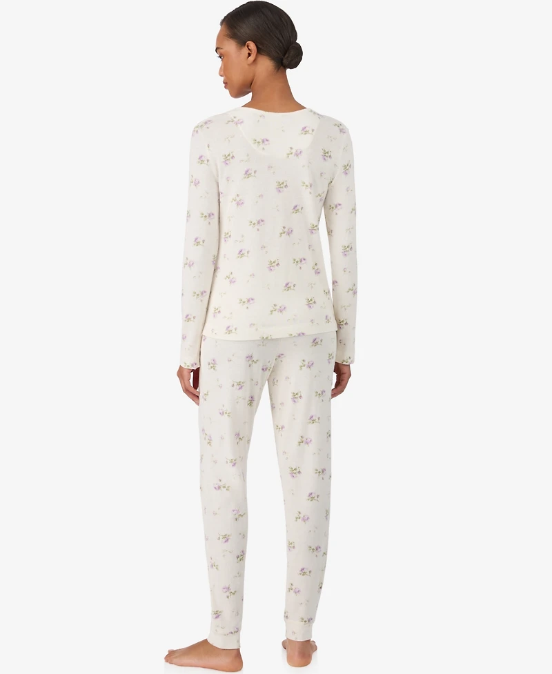 Lauren Ralph Women's 2 Piece Long Sleeve Top and Pants Pajama Set